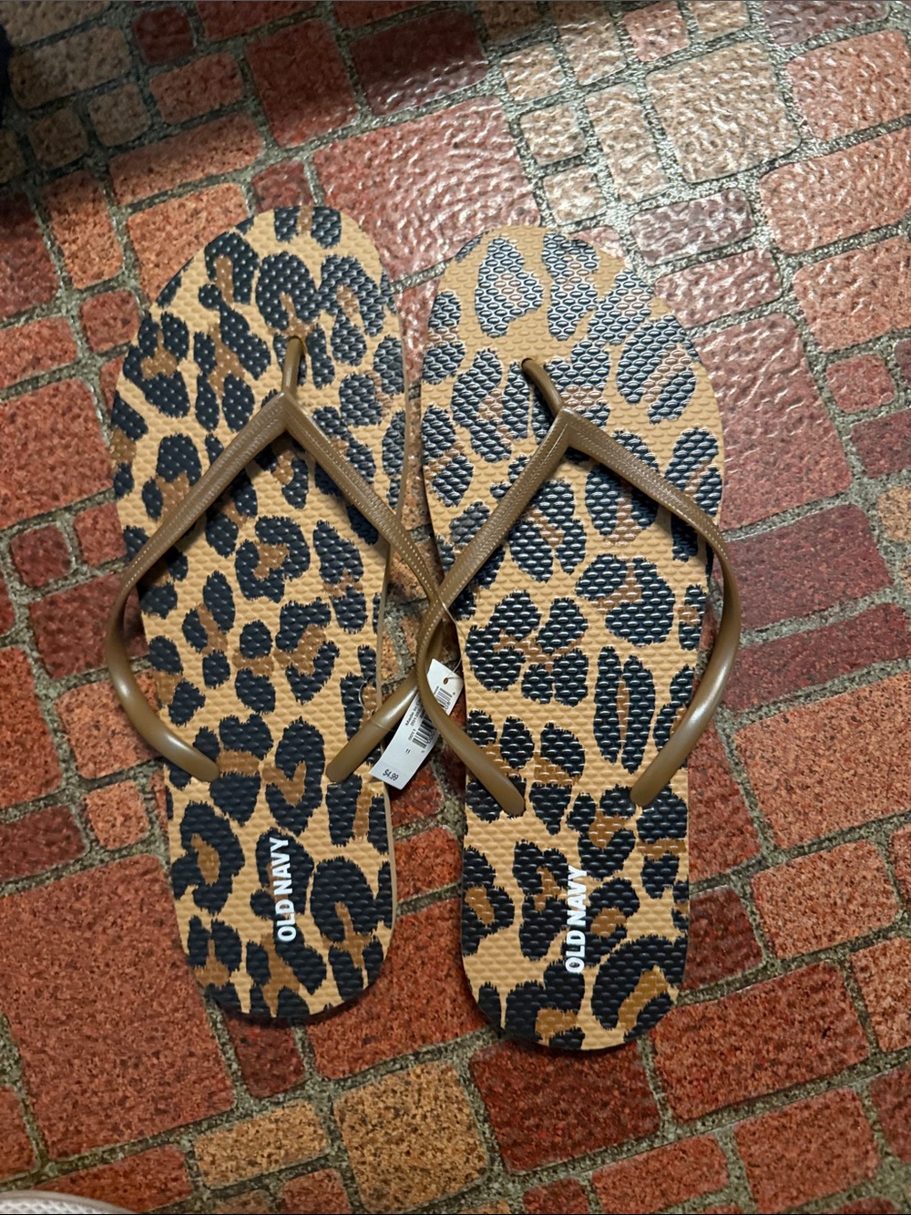 Old Navy Leopard-Pattern Flip Flops in Tan and Black